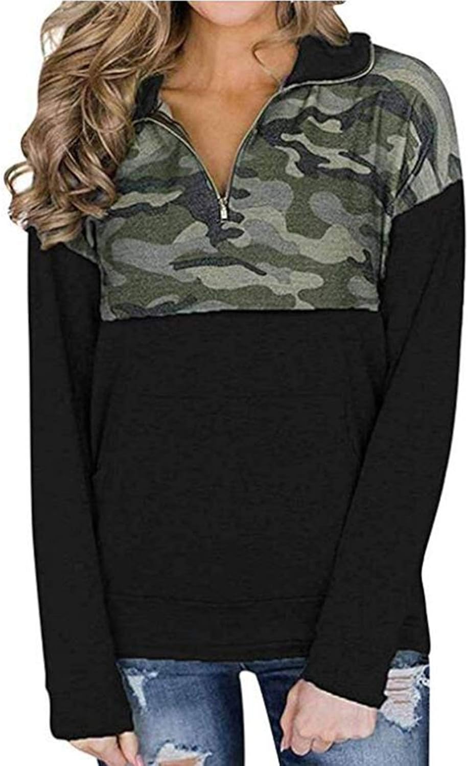 AlvaQ Women Quarter Zip Color Block Pullover Sweatshirt Tops with Pockets(S-XXL) at  Women’s Clothing store