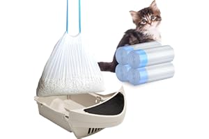 XUEPETT 80 Pack Cat Litter Bags with Drawstring, Heavy Duty Cat Litter Box Liners Waste Bags Replacement