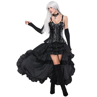 FeelinGirl Damen Korsagekleid Steampunk Gothic Kostüm Magic Mistress Hexenkostüm Teufelchen Halloween Cosplay Priatbraut