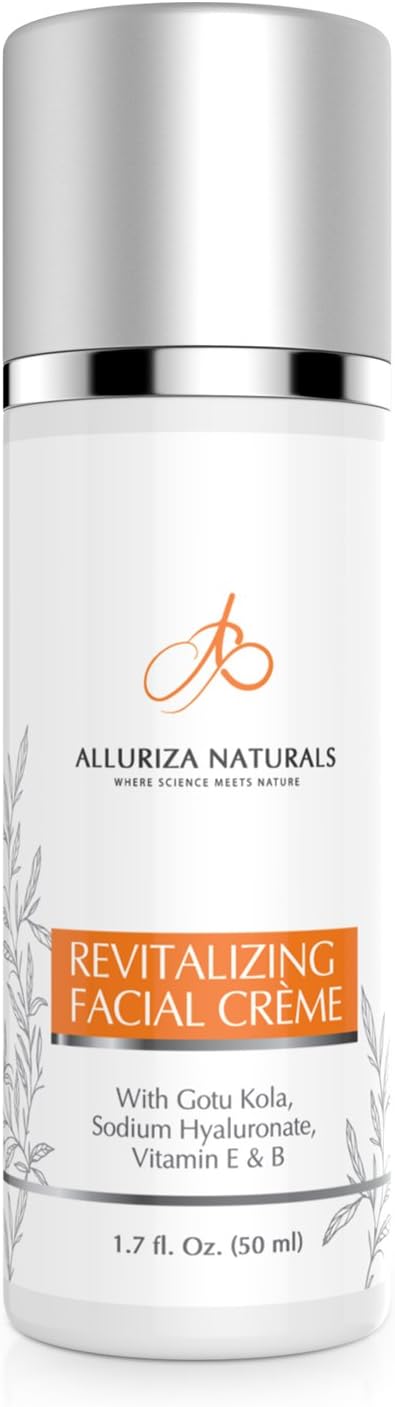 Revitalizing Facial Crème by Alluriza Naturals, Anti-Aging Hydrating Face Cream for Firm, Plump, Tight & Younger Looking Skin, Natural Skin Care, Gotu Kola, Hyaluronic Acid, Vitamin E & B, 1.7oz/50ml