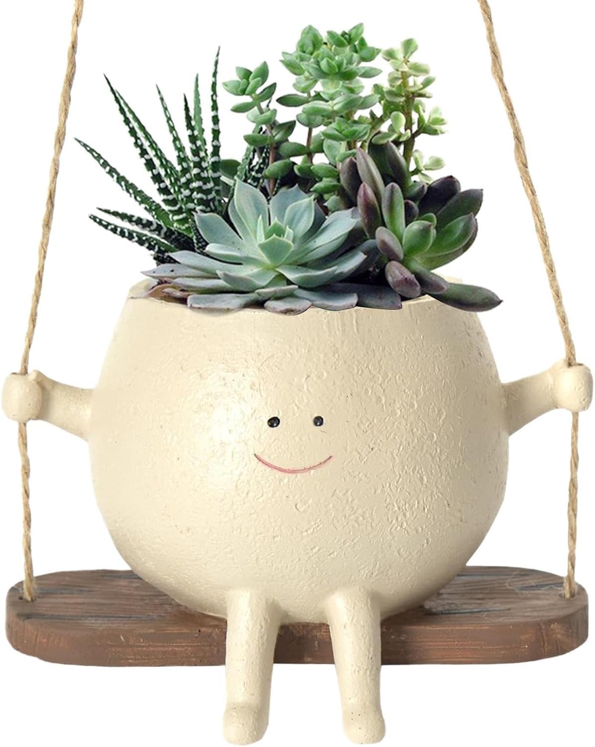 Sobeta Swing Face Planter Pot | Smile Face Hanging Plant Pot | Small Hanging Resin Flower Head | Cute Succulent Plant Pot Indoor Outdoor | Unique Plant Pots For Succulent Planter
