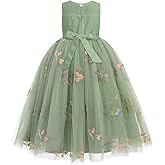 OBEEII Flower Girl Dress for Wedding Floral Embroidery Tulle Princess Dress Junior Bridesmaid Birthday Pageant Dress