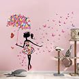 Flower Fairy Wall Decal With Umbrella & Butterflies - Removable Vinyl Wall Sticker For Girls Room, Nursery, Bedroom - View #12