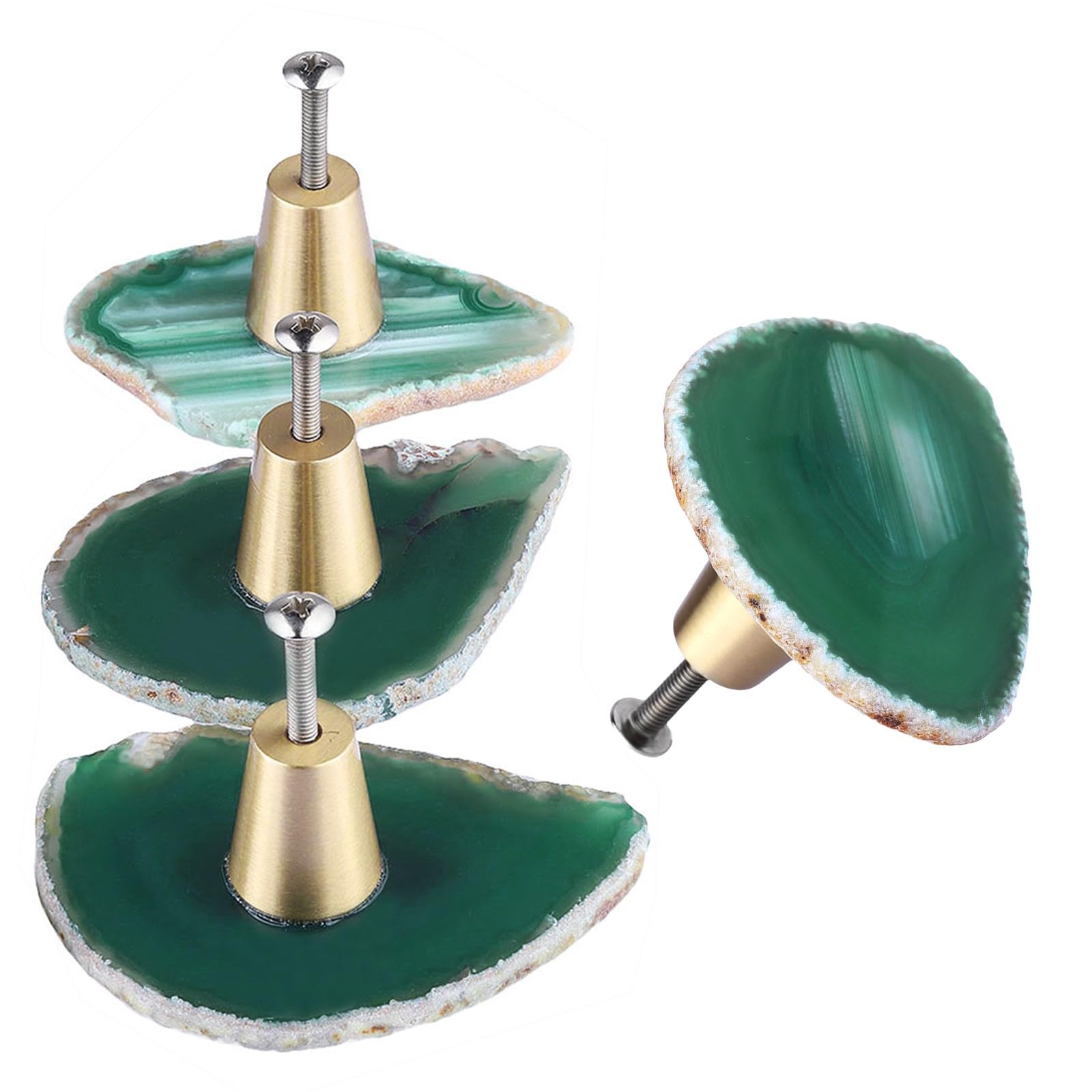 KYEYGWO Green Agate Slice Cabinet Drawer Knobs Cupboard Door Knobs Pull Handle Knobs for Door Cabinet Drawer Dresser Wardrobe, Pack of 4