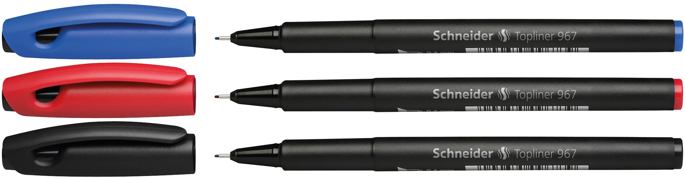 Schneider 967 Fineliner Topliner Pen, 0.4, 3 on Blister Card Assorted Colours