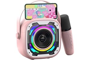 VANWIT Mini Karaoke Machine for Kids Adults, Portable Bluetooth Speaker with Wireless Karaoke Microphone, Singing Machine Christmas Toys Birthday Gifts for Girls Boys Ages 3 4 5 6 7 8 9 10 11 12+ (Pink)