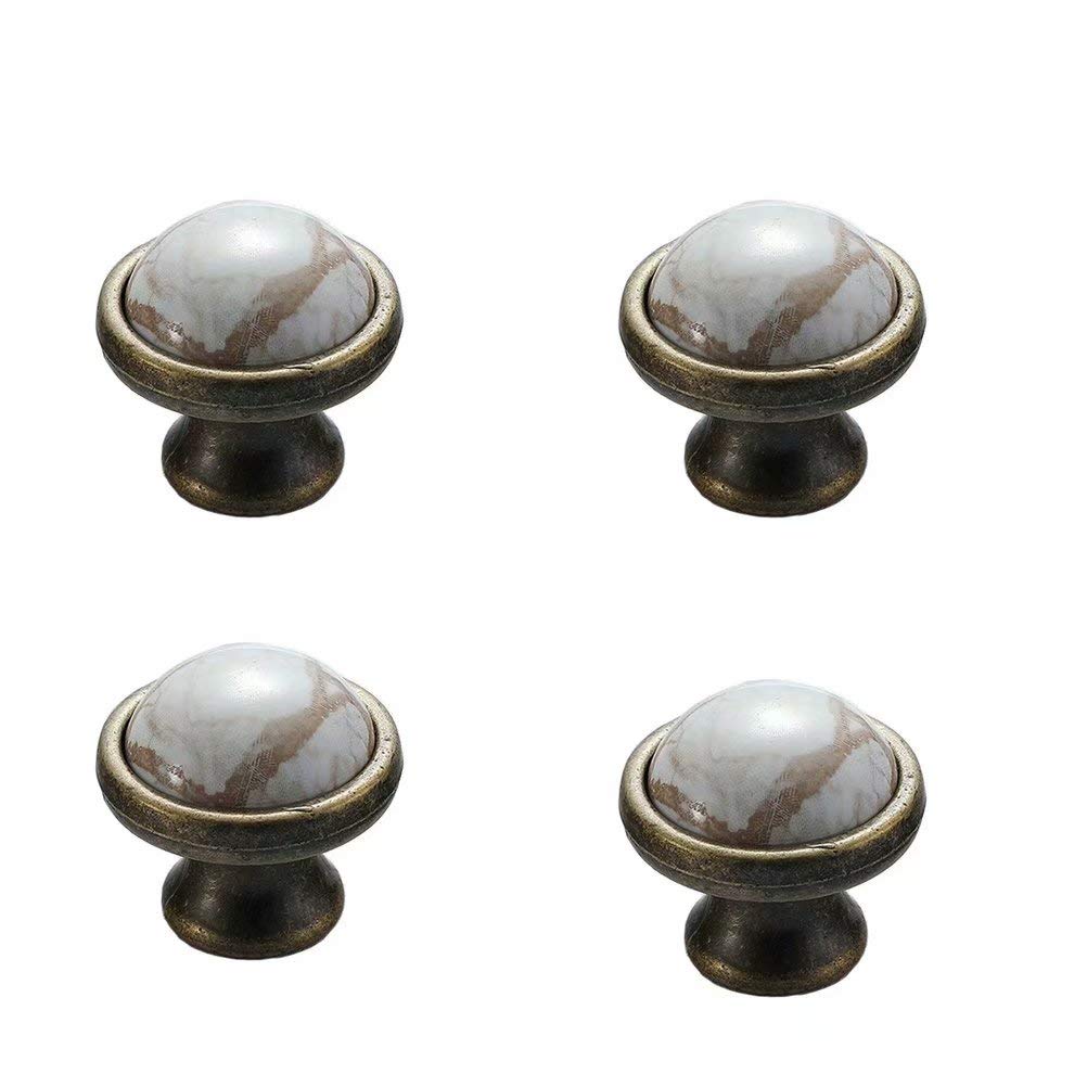 BOZONLI 4 Pack Ceramic Handles, Cupboard Handles, Door Knobs Drawer Handles Cabinet Drawer Cupboard Kitchen Ceramic Pull Handle, Bronze/Marble, Single Hole