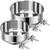 2 Pcs Stainless Steel Small Dog Crate Food Water Bowl, 19 &amp; 12 OZ | Non-Spill, Detectable, Hanging Cage, Feeder Dish with Clamp Holder for Small Pets, Size 4.7x1.9'' &amp; 3.9x1.7''