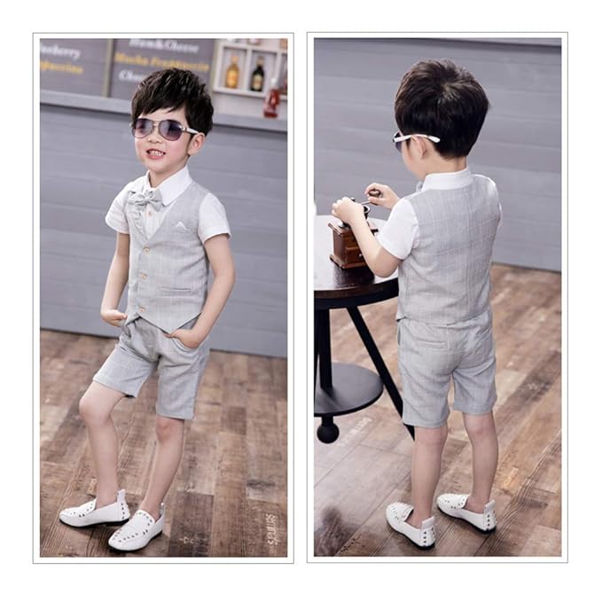 Ninos Traje Fiesta Boda Chaleco Pantalones Camisa De Manga Corta Pajarita Ropa Formal Kindoyo Trajes De Ceremonia Ninos