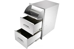 RYFT Ryan Outdoor Kitchen Drawers Stainless 17x30x21 Inch, 3-Tier Stainless Steel BBQ, Triple Access Drawers with Handle for BBQ Island Outdoor Kitchen