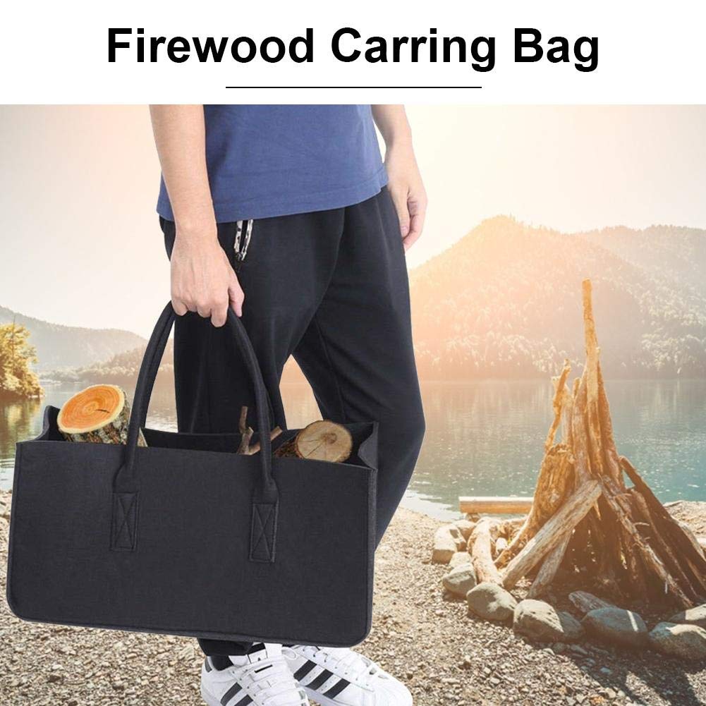 Relaxdays Borsa Portalegna Aperta, In Poliestere Cesta Portatile Per Legna Sacca Pieghevole Da Camino Resistente Nera