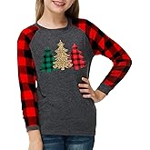 Remimi Girls Christmas Shirts Long Sleeve Cute Buffalo Plaid Graphic Tops 3-14 Years