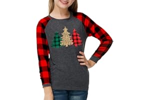 Remimi Girls Christmas Shirts Long Sleeve Cute Buffalo Plaid Graphic Tops 3-14 Years