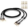 Monosaudio 12 Gauge Speaker Cable Pair Speaker Wire with Banana Plugs/Y Spade Connectors Convertible Gold Plated OFC Copper for Amplifier/Speakers/AV Receiver/Home Stereo Sound Systems (3M)