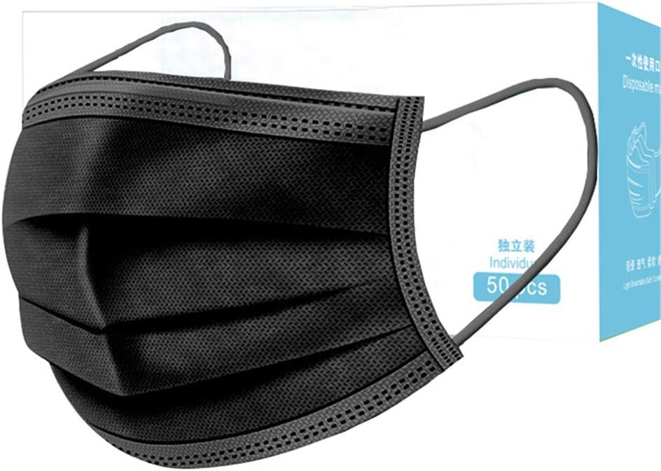 Anti Dust 3-Ply Black Face Masks,50 Pcs Elastic Earloop Breathable Dust Mask Mouth Cover Safety Mask Protection from Dust, Pollen, Pet Dander, Other Airborne Irritants
