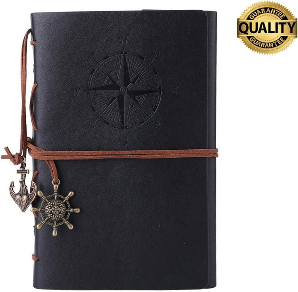 Lemical Refillable Leather Writing Journal Notebook Vintage Nautical Journal Travel Diary Notepad Sketchbook Blank Unlined Pages Retro Pendants Classic Embossed Notebook