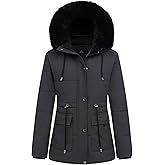 MOERDENG Women's Warm Winter Puffer Coat Thicken Fleece Lined Down Jacket Faux Fur Detachable Hood Snow Parka