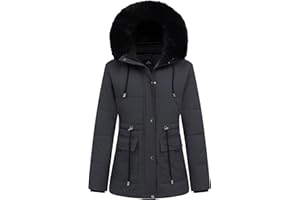 MOERDENG Women's Warm Winter Puffer Coat Thicken Fleece Lined Down Jacket Faux Fur Detachable Hood Snow Parka