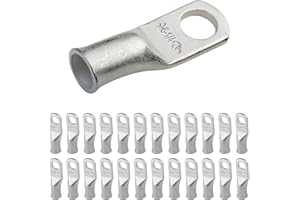 SELTERM 25pcs 6 AWG 1/4" Stud Marine Grade Tinned Copper Battery Cable Lugs, 6 Gauge Ring Terminals, UL Wire Lugs Electrical Battery Cable Ends, Tinned Copper Lugs Battery Terminal Connectors