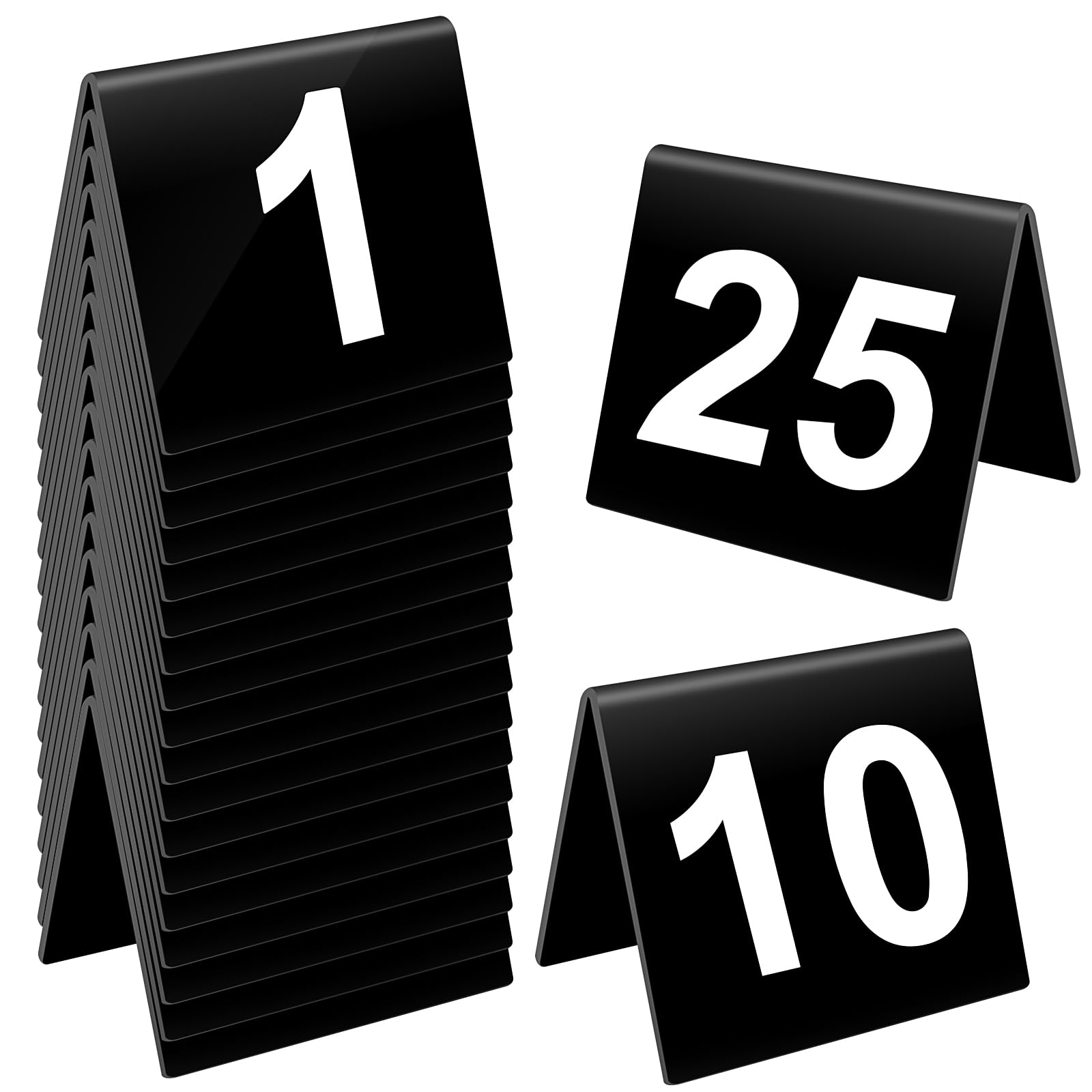 25 Pack Table Numbers, 1-25 Double Side Acrylic Table Numbers Plastic Black Tent Cards for Wedding Reception Party Banquets