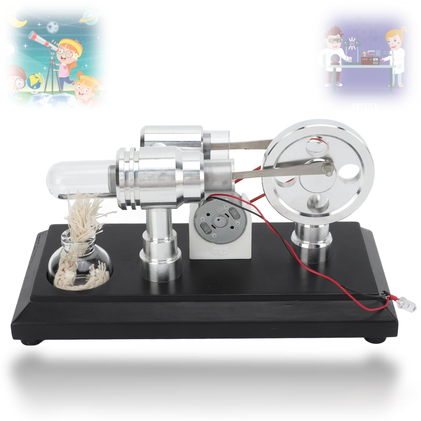 Stirling Motor Sterling Engine Steam Heat Education Model Kit Stirling Motor with LED Stirling Motor Physics Science Education Toy 16 x 10 x 8 cm Craft Laboratory Teaching Model