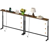 flevra Adjustable Height Narrow Sofa Table with Built-in Power Outlets, 78" Long Console Table Behind Couch Table with Charging Station Skinny Entryway Table for Living Room &amp; Hallway (Rustic Brown)
