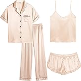 SWOMOG Women's Plus Size Pajamas Silk Satin Pajama Set Short Sleeve Shirt with Full-Length Pants Pjs Sleepwear Set 18W-26W