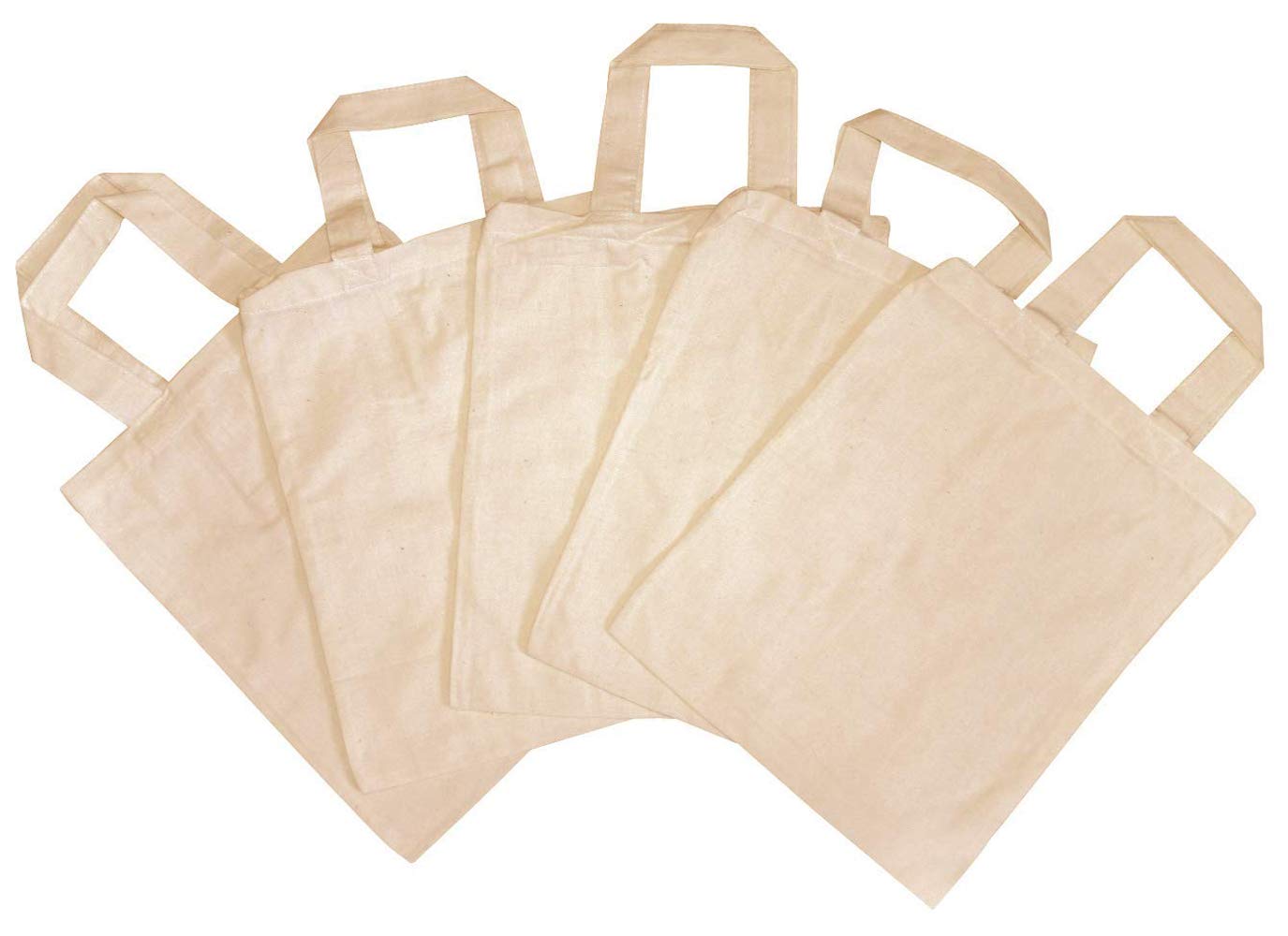 Pack of 5 Children's Fabric Bags Blank for Painting Embroidery 22 x 27 cm 100% Cotton, 2 Short Handles Children's Craft Kit, Pharmacy Bag Shopping Bag Natural