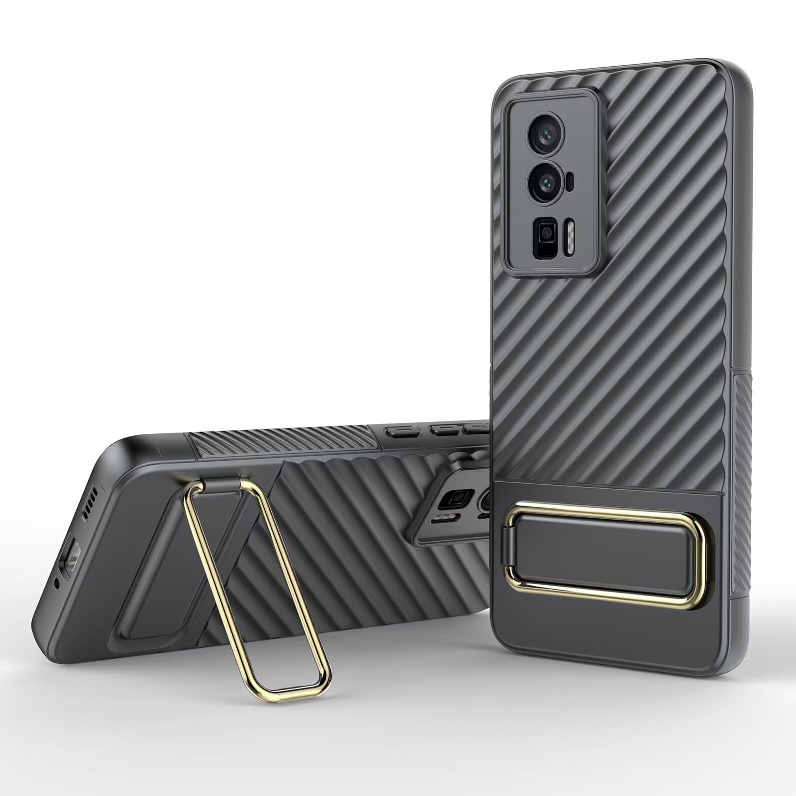 ESONG Case for Xiaomi Poco F5 Pro 5G,Slim Thin Soft Silicone TPU&Hard PC Protective Back Cover,Built-in Phone Holder,Military Grade Shockproof Protection-Gun Color