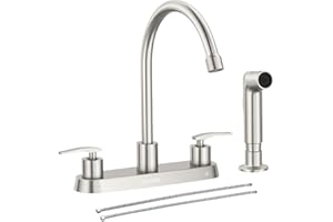 DAYONE Kitchen Faucet with Side Sprayer 2 Handle Brushed Nickel, 8 Inches 4 Holes Centerset Kitchen Sink Faucet, Pull Out Stainless Steel Sink Faucets for RV Laundry Bar with Supply Lines, DAY-CR2001
