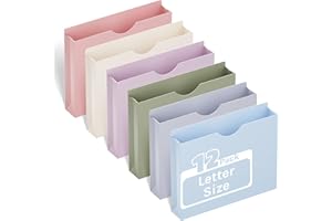 Ansook Plastic 2 Inch Manila File Jackets,Letter Size,Expanding File Jacket, Lightweight,Reinforced Straight Cut Tab,Heavy Duty 2 Inch Expansion Pocket,Poly File Jacket,12 Pack,Morandi Assorted Color