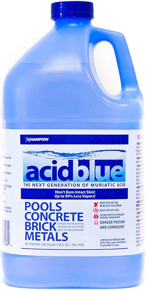 CPDI Acid Blue Muriatic Acid Swimming Pool pH Reducer Balancer and Concrete Cleaner | Buffered, Low-Fume - 1 Gallon