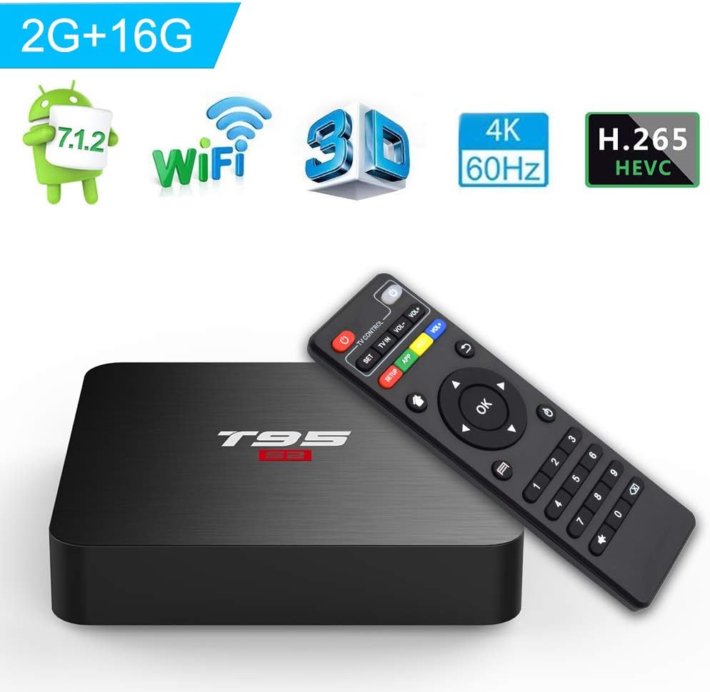 Android TV BOX, T95 S2 TV BOX 2GB RAM/16GB ROM Android 7.1 Amlogic S905W Quad Core Support 2.4 GHz WiFi H.265 4K HDMI DLNA Mini TV BOX