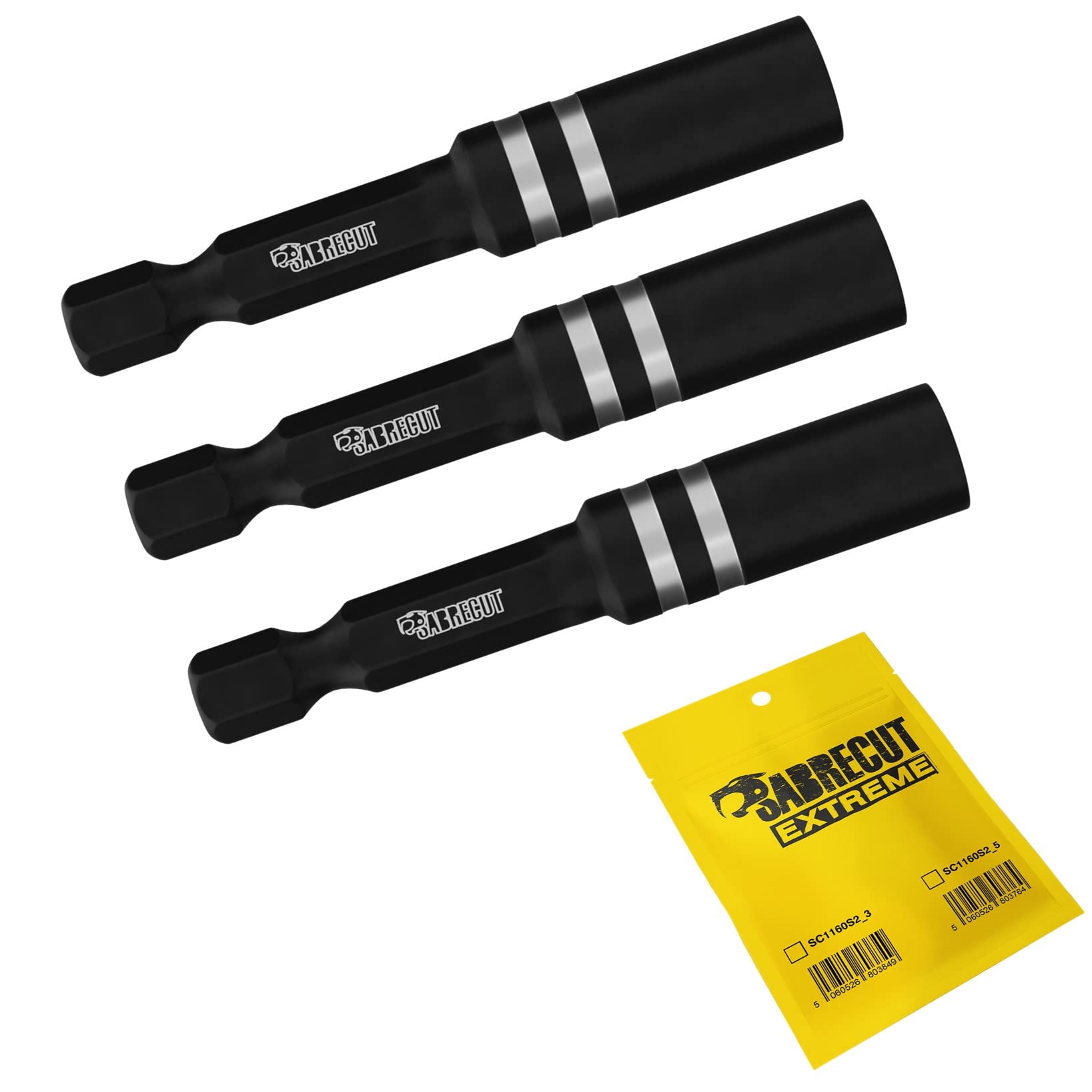 3 x SabreCut SC1160S2_3 55mm Professional Impact Rated Magnetic Bit Holders (Magnetic only for Impact Bit and NOT for Screw) for Impact Drivers