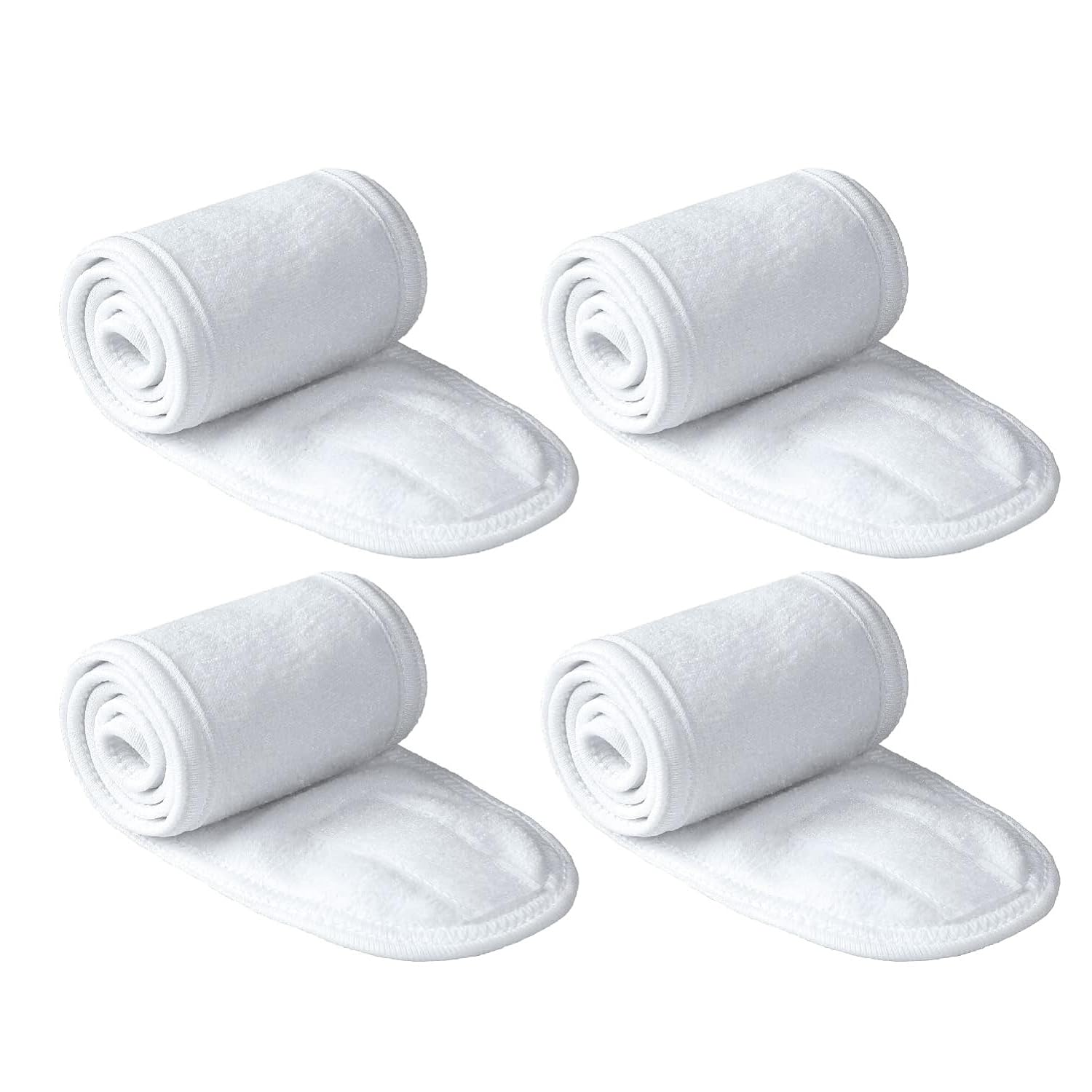 4 Pcs Spa Headband for Facial Skincare Headbands Adjustable Face WashingTowel Makeup Hair Bands Head Wraps for Women Man Shower, Yoga, Sports, Bath (White)