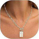 ZZLAY Gold and Silver Plated Cross Pendant Necklace for Women, Toggle Clasp Rectangle Cross Necklace, Dainty Paperclip Chain Religious Jewelry Gift for Christian Faith, Baptism, First Communion