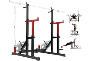 Yes4All Squat Rack for Home Gym, Adjustable Barbell Stand Rack, Multi-Function Weight Lifting, Dip Bar Station, Bench Press Rack Stand, Weight Plate Storage - Capacity Up to 600LBS