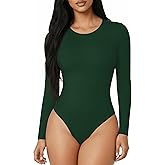 MANGOPOP Round Neck Long Sleeve Short Sleeve Bodysuits for Women Basic Body Suit Shirts Tops