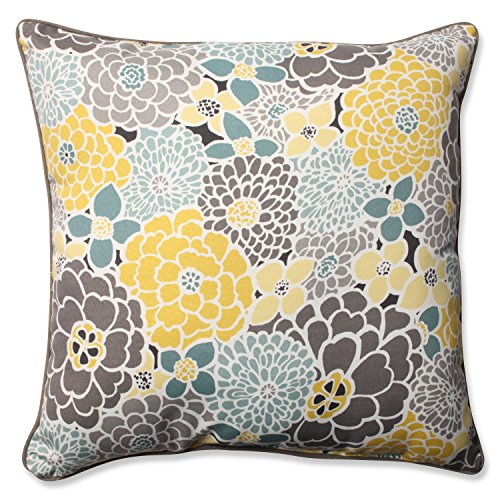 Pillow Perfect Outdoor/Indoor Lois Floor Pillow, 25", Floral, Vapor/Blue