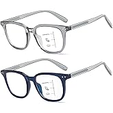 Missfive 2 Pack Exquisite Progressive Multifocus Reading Glasses Men Women, Adjustable Temples Multifocal Readers Durable TR90 Frame, Blue light Protection Near-Range Trifocal+2.5