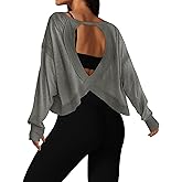 UNIANKIYA Open Back Workout Tops for Women Long Sleeve Cropped Athletic Clothes Gym Running Yoga Low Impact Sports T Shirts