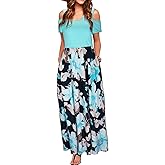 STYLEWORD Women's 2026 Summer Maxi Long Dresses Cold Shoulder Sundress with Pocket