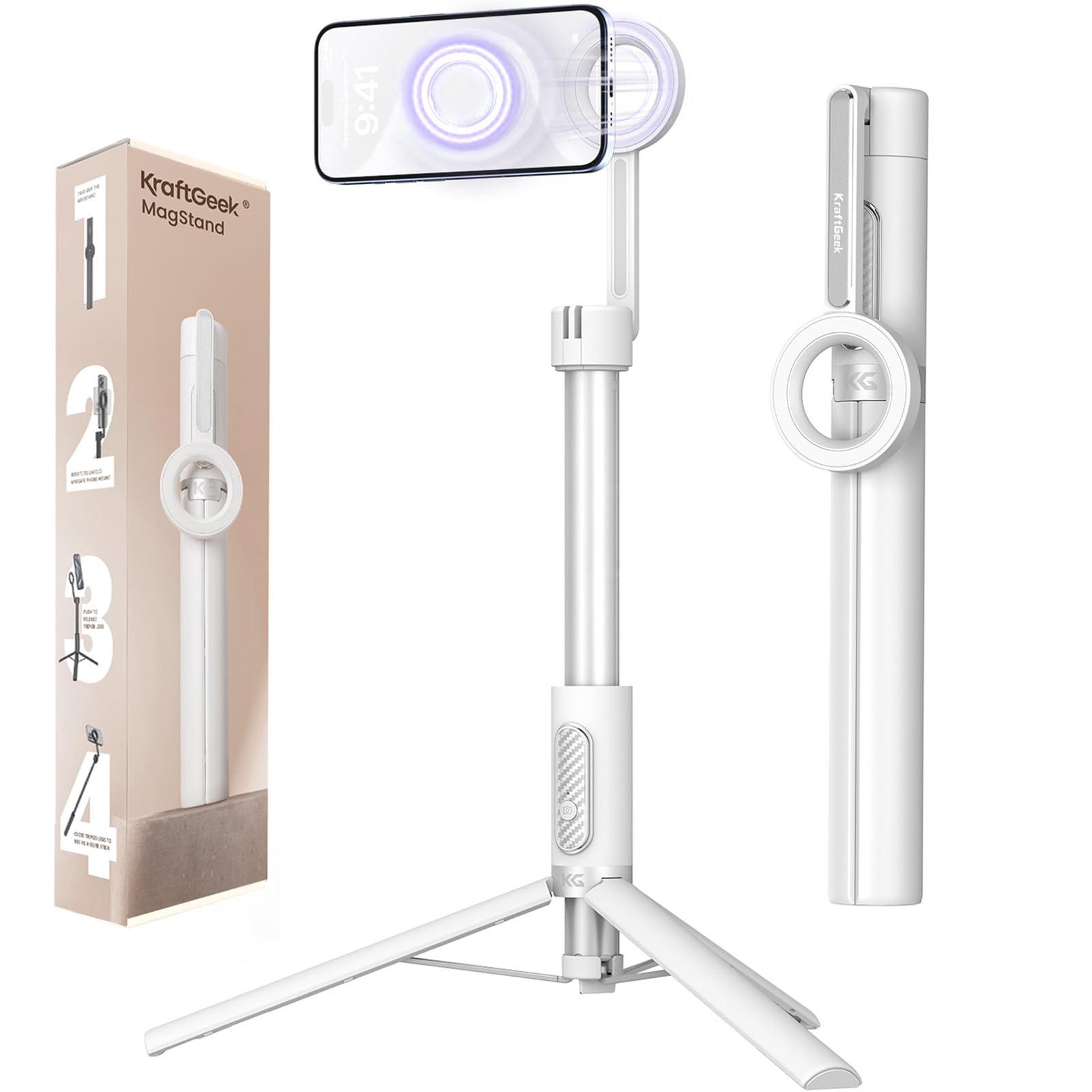 Photo 1 of KraftGeek Magnetic Selfie Stick Tripod for iPhone, 64” Phone Tripod for Magsafe, Travel Phone Stand with Remote for iPhone 16 Pro Max