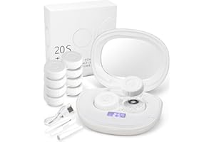 ofone Contact Lens Cleaner, Ultrasonic Contact Lens Cleaning Machine with USB Charger, Timer Display and 5 Contact Solution Cases Kit Replacement for Soft Hard Colored RGP Lenses (White)