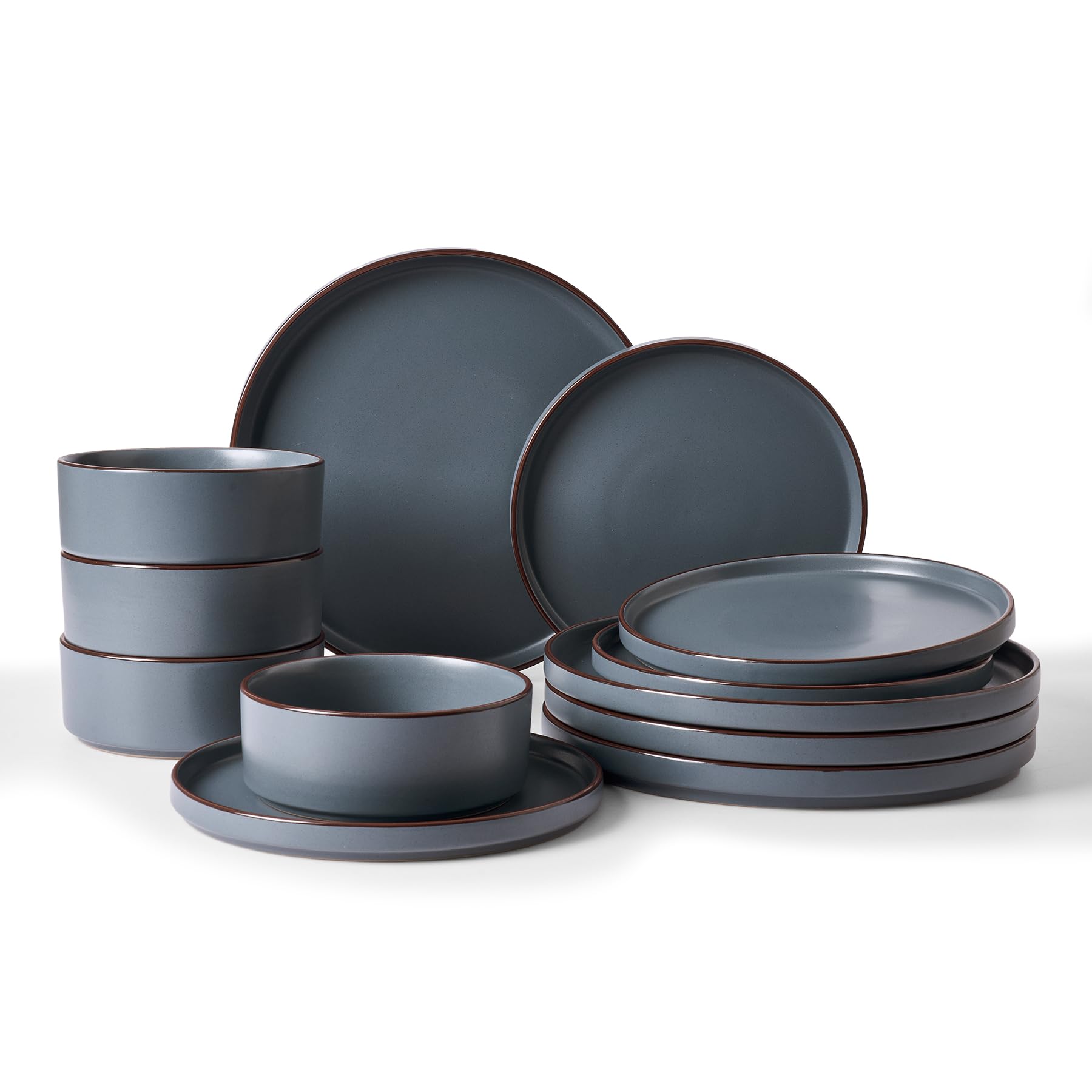 Photo 1 of Famiware Nebula Ridge Stoneware Dinnerware Sets, Plates and Bowls Sets for 4, 12 Pieces Dishes Set, Microwave and Dishwasher Safe Kitchen Plates, Charcoal