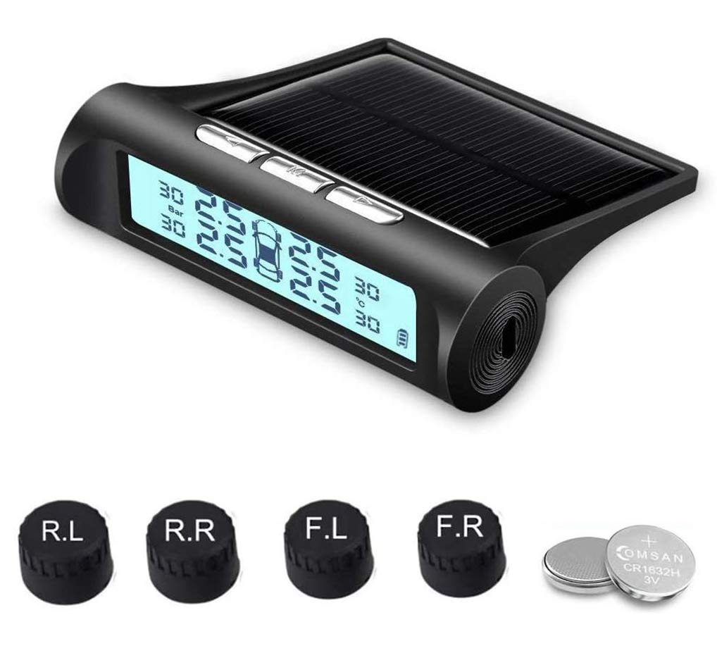 0BEST 3T6B Solar Power Tire Pressure Monitoring System, Wireless TPMS Monitor with 4 External Sensors, Adjustable Display Angle-Solar System