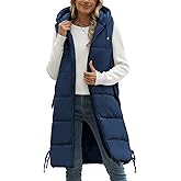 HEEKPEK Women Long Hooded Puffer Vest Winter Warm Quilted Sleeveless Down Jacket Casual Trendy Full-Zip Outerwear Drawstrings