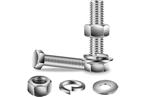 3/8-16 x 2" Hex Head Screw Bolt, Nuts, Flat & Lock Washers, 20Pcs 18-8 (304) Stainless Steel, Fully Threaded, by SG TZH