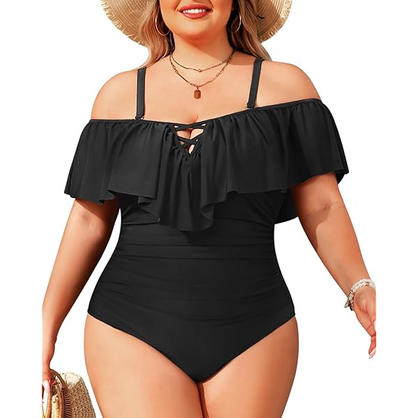 Floerns Women's Plus Size One Piece Swimsuit Off Shoulder