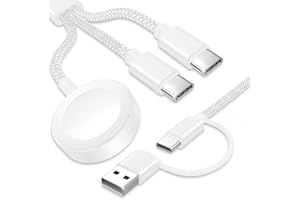 TOP-UP Upgraded 3 in 2 USB C Cable for Apple Watch Charger (4FT/1.2M) Travel USBC Multi Fast Charging Cord Compatible with iWatch Ultra 2/SE 2/10/9/8/7/6/5/4/3/2/1, iPhone 16/15 Pro Max Plus, iPad, AirPods
